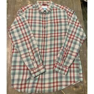 Columbia Mens L Green Red Plaid Long Sleeve Button-down Shirt 100% Cotton